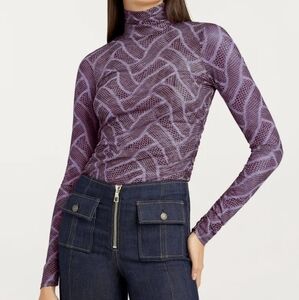 Cinq a Sept Shirred Mesh Turtleneck S